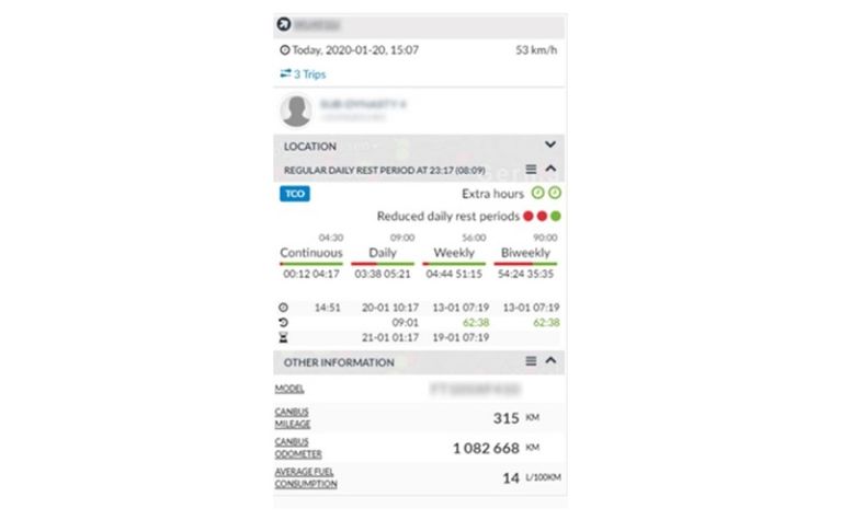 Access the complete driving times on the Vehicle Infobox